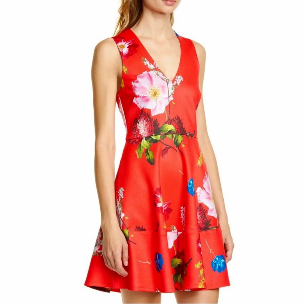 TED BAKER LONDON Kinle Floral Skater Dress in Berry Sundae Print NEW